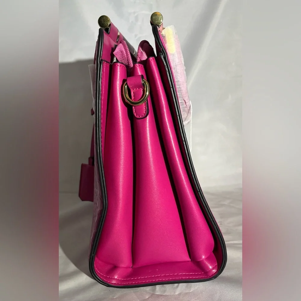Hot Pink Faux Croc Satchel & Mini Purse Duo – Gold Hardware - Picture 2 of 3